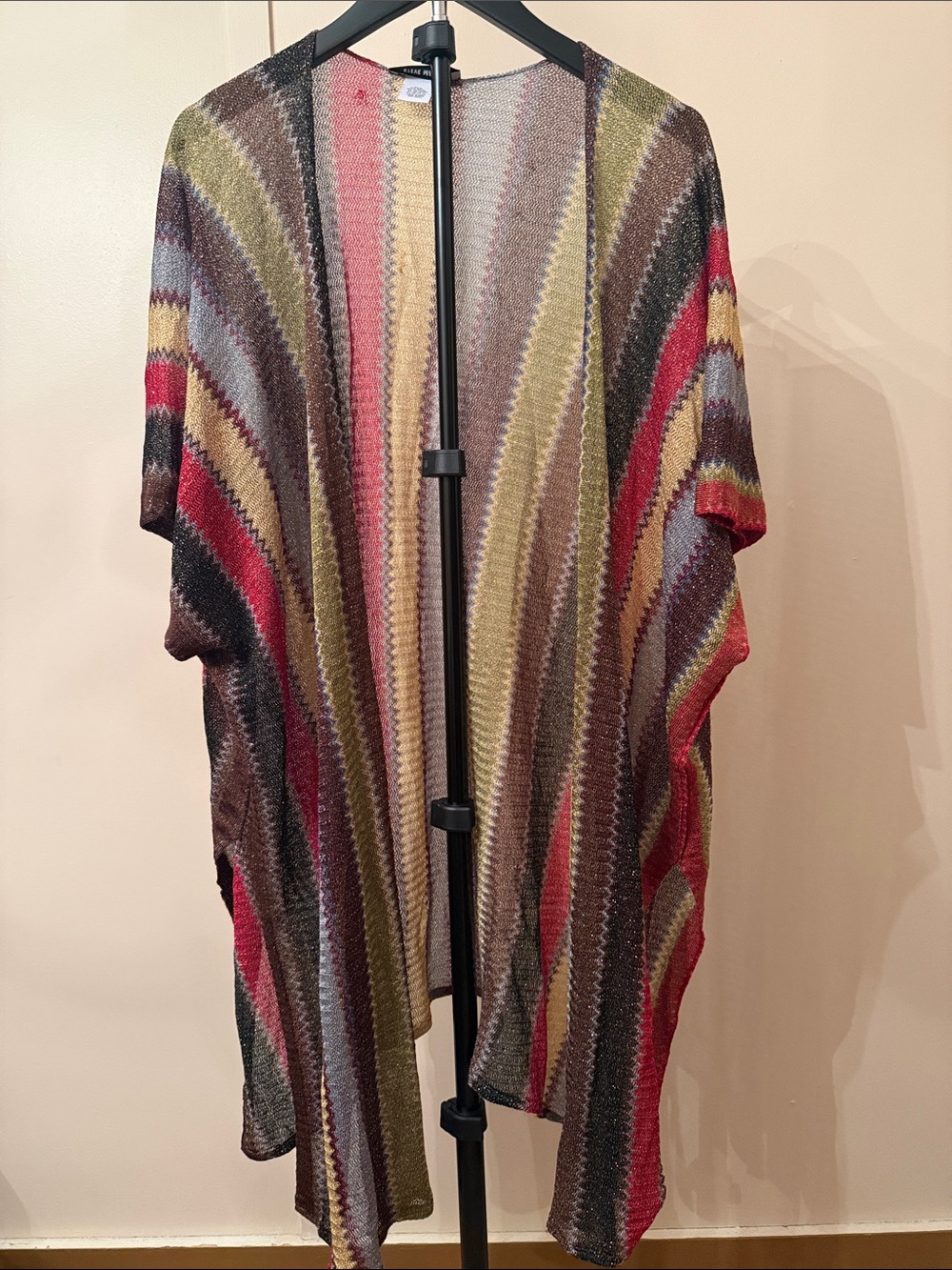 Steve Madden Multicolor Zigzag Knit Swim Coverup - Red, Olive, Brown, Yellow
